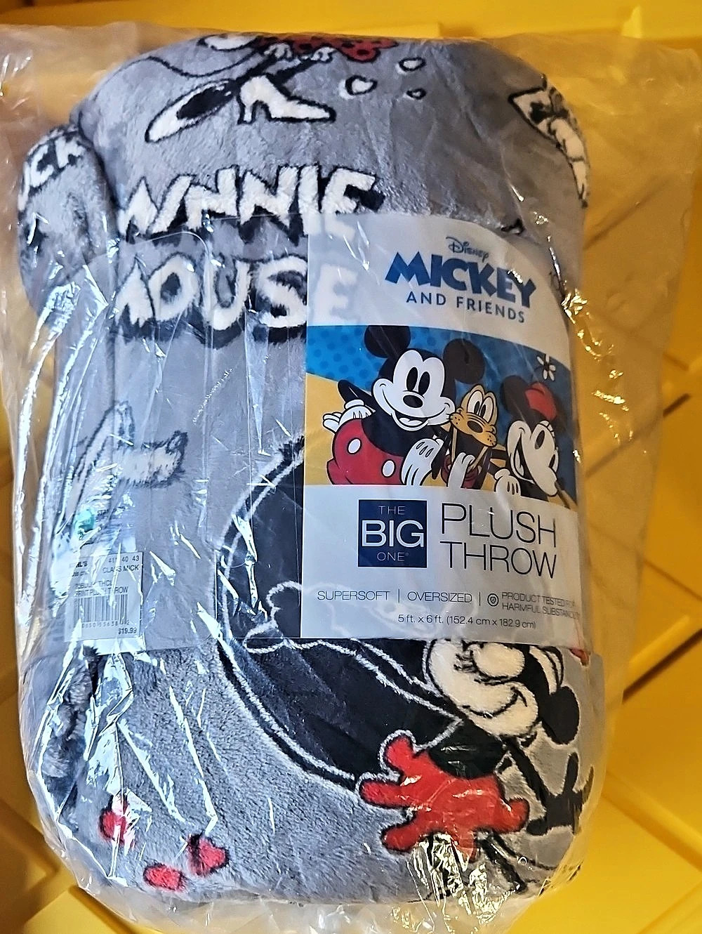 Disney Big Plush Throw Mickey & Friends Plush Throw Gray NWT